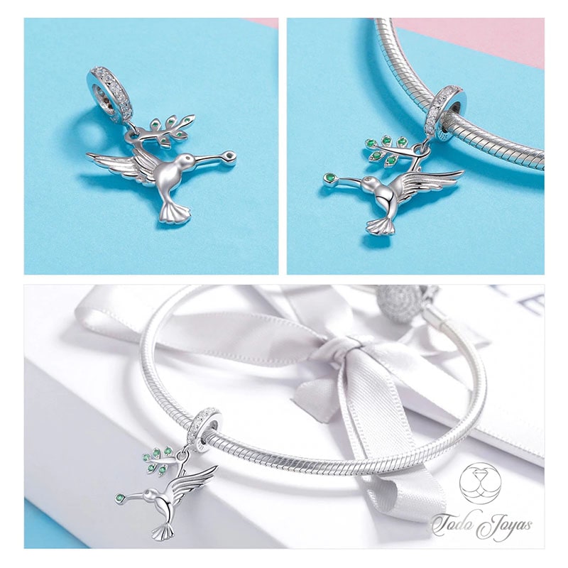 Charm Dije Plata 925 Colibri con Rama - Imagen 2