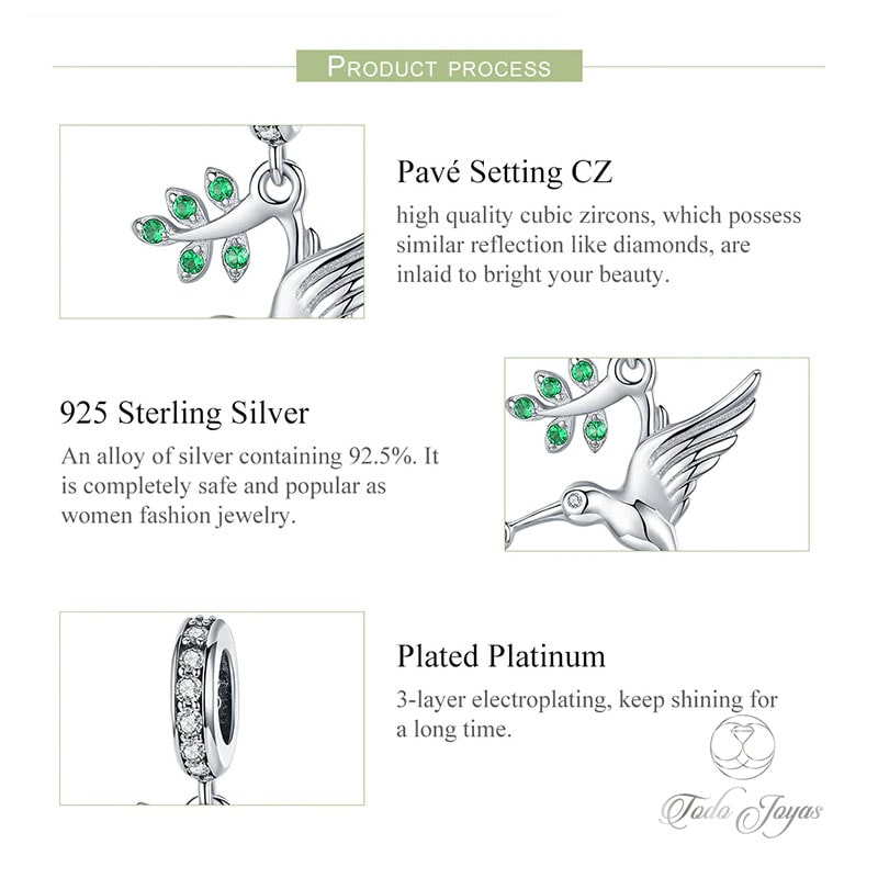 Charm Dije Plata 925 Colibri con Rama - Imagen 4