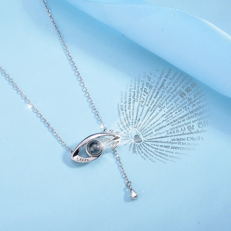 Collar Ojo Te Amo en 100 Idiomas Plateado - Imagen 3