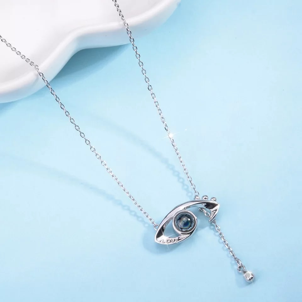 Collar Ojo Te Amo en 100 Idiomas Plateado - Imagen 5
