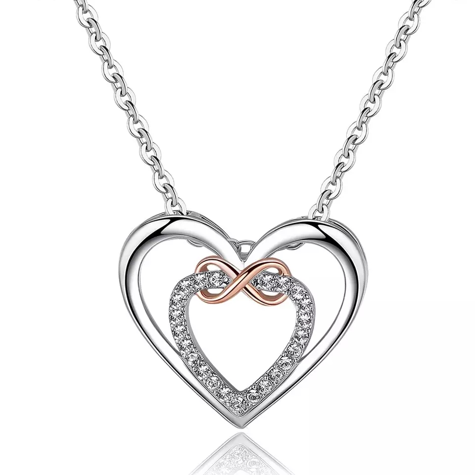 Collar Doble Corazon Infinito Plateado