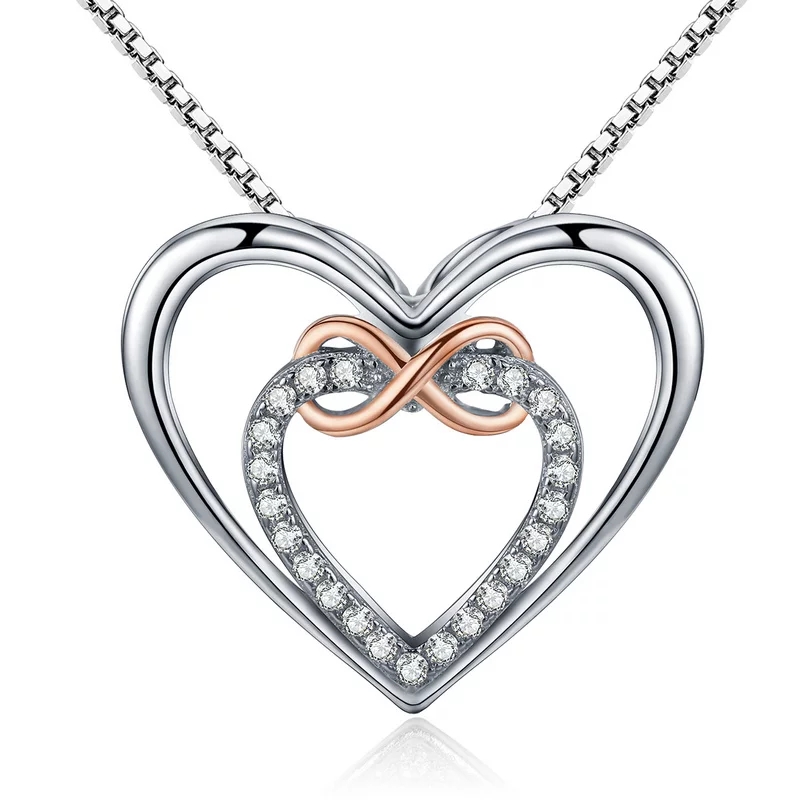 Collar Plata 925 Doble Corazon Infinito