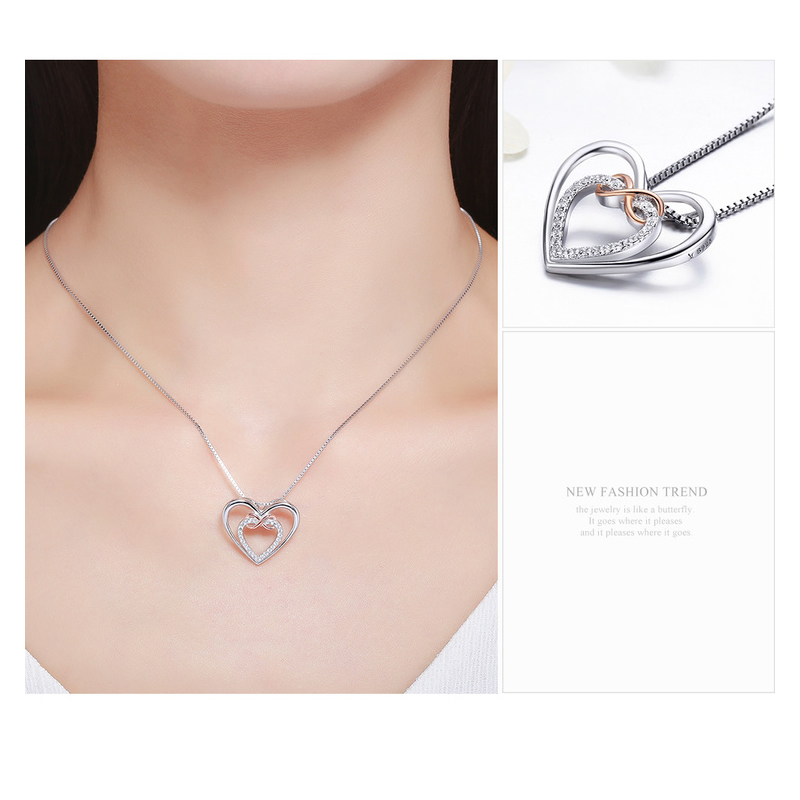 Collar Plata 925 Doble Corazon Infinito - Imagen 3