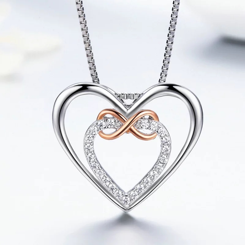 Collar Plata 925 Doble Corazon Infinito - Imagen 5