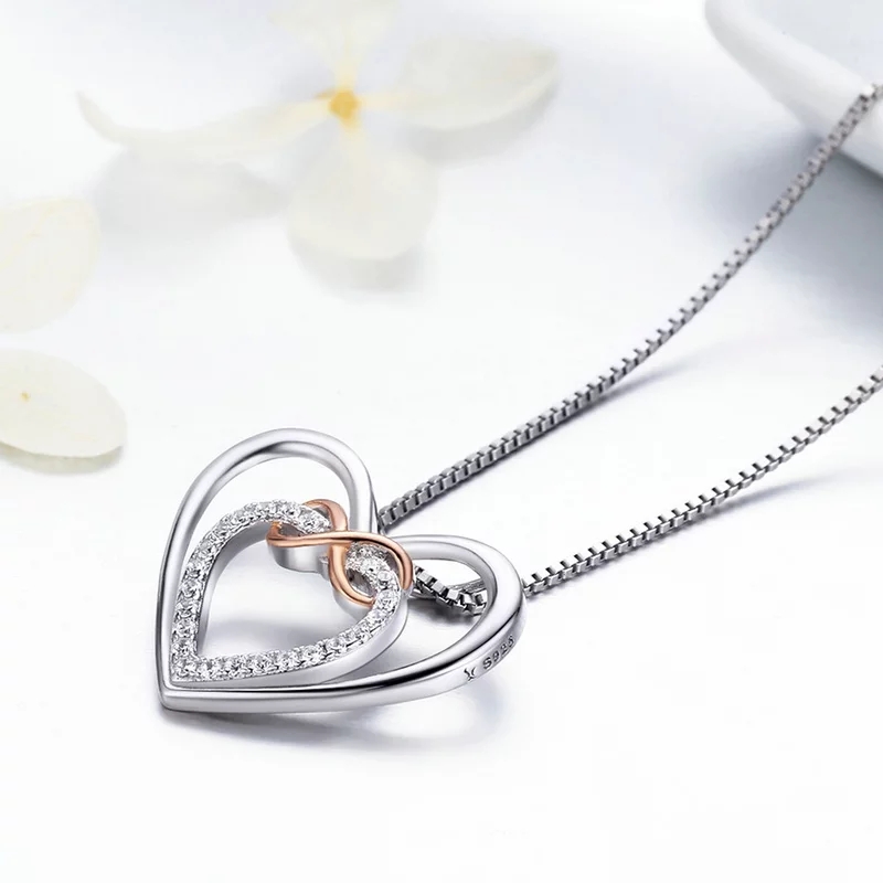 Collar Plata 925 Doble Corazon Infinito - Imagen 7