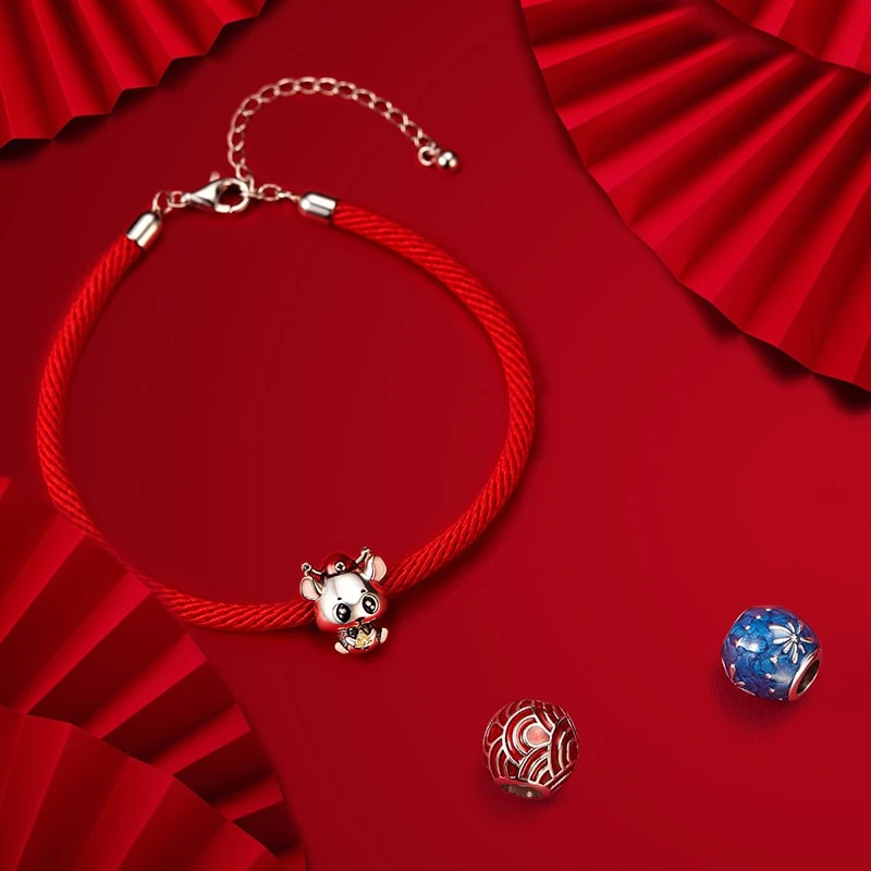 Pulsera Plata 925 Cuerda Roja Charms - Imagen 4