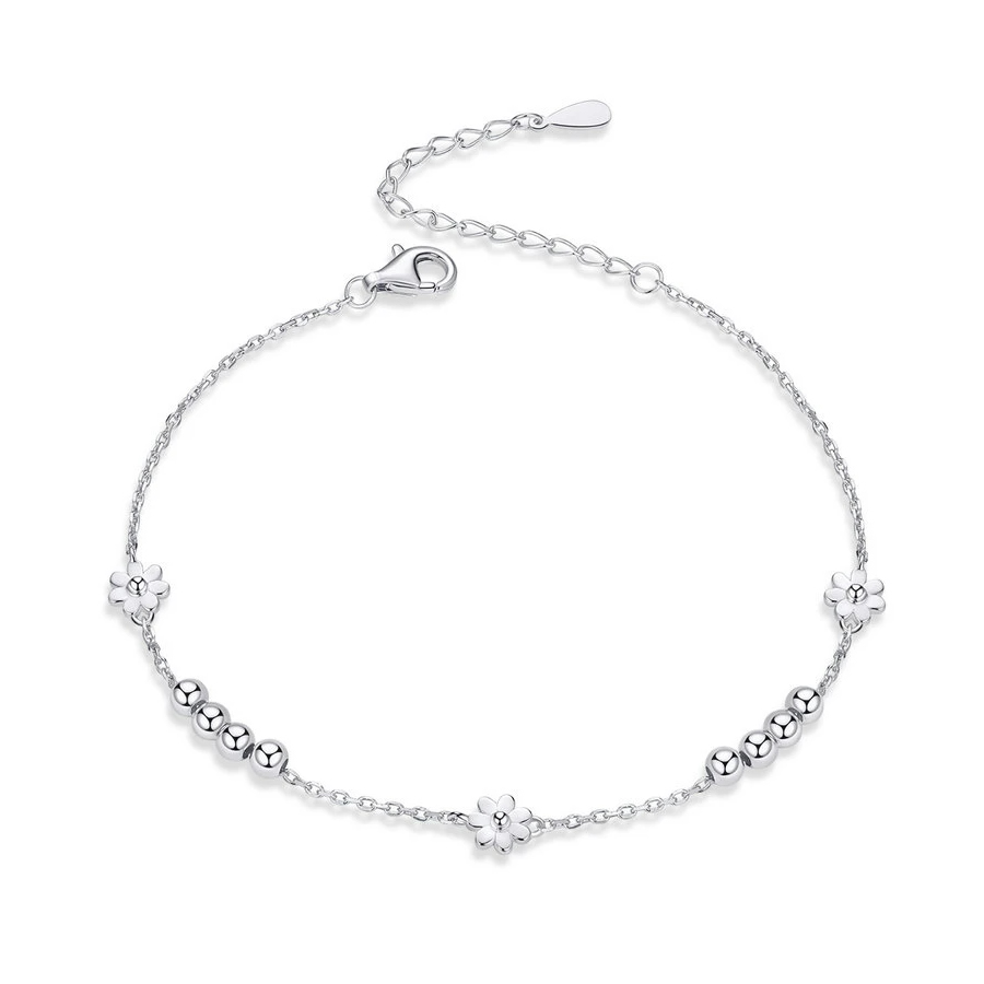 Pulsera Plata 925 Flores y Bolitas