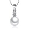 Collar Perla Blanca con Circon Plateado