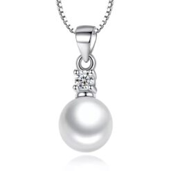Collar Perla Blanca con Circon Plateado