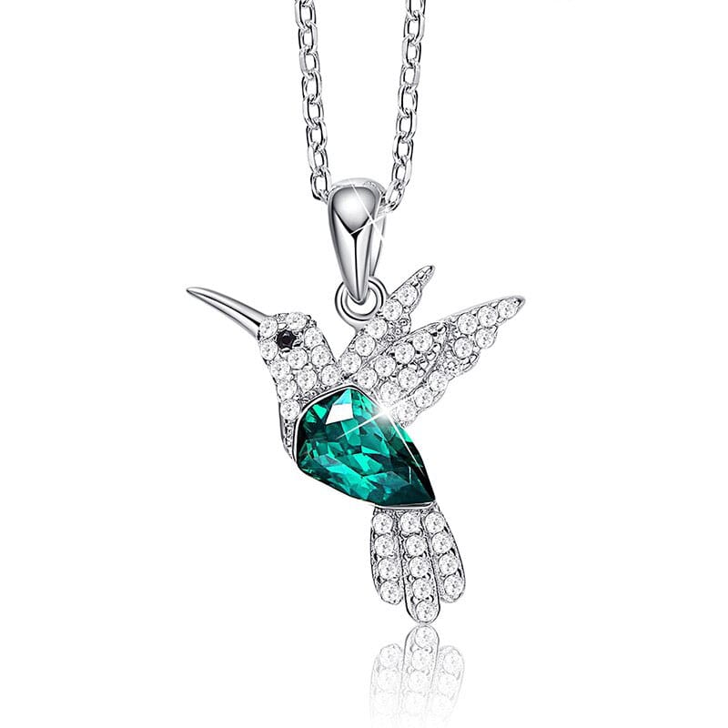 Collar Plata 925 Colibri Cristal Verde