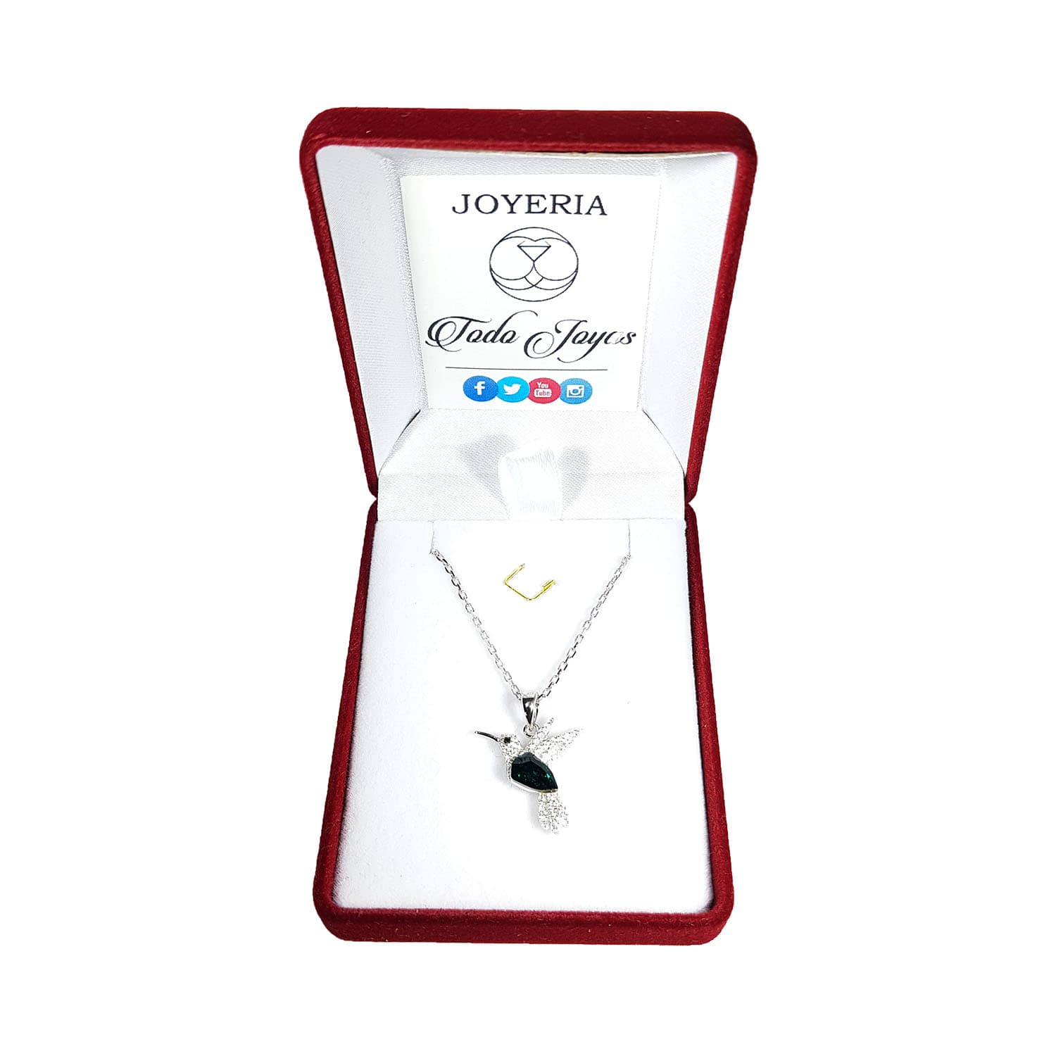 Collar Plata 925 Colibri Cristal Verde - Imagen 2