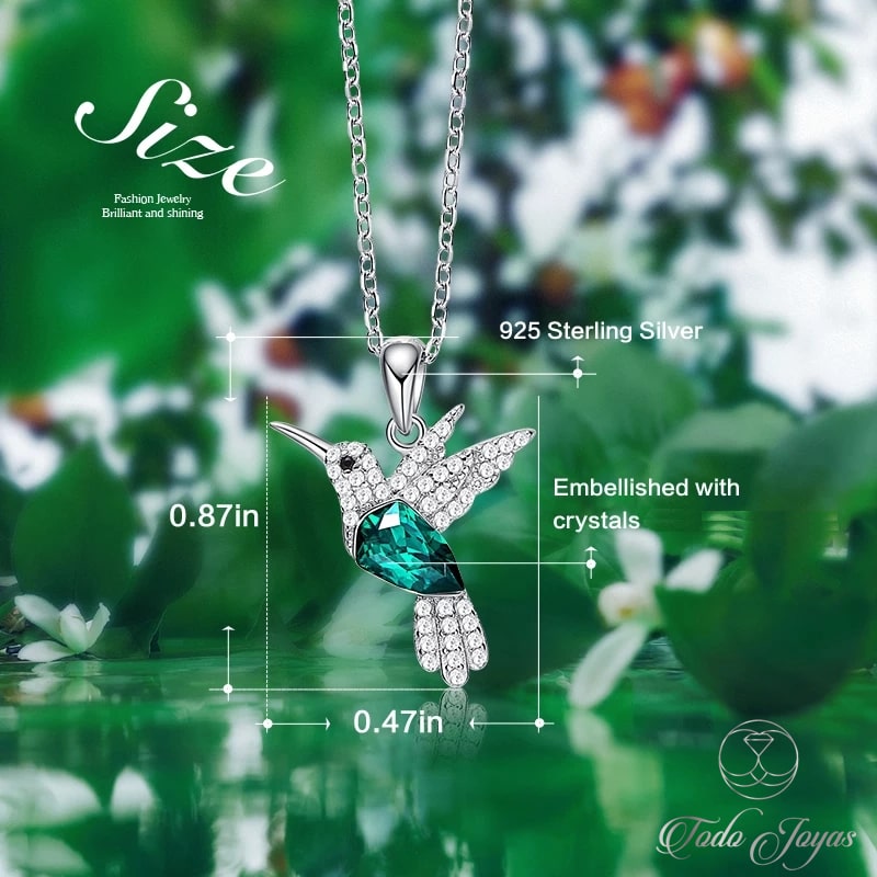 Collar Plata 925 Colibri Cristal Verde - Imagen 4
