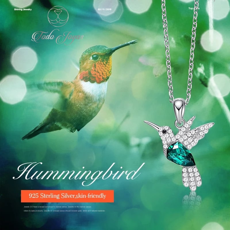 Collar Plata 925 Colibri Cristal Verde - Imagen 5
