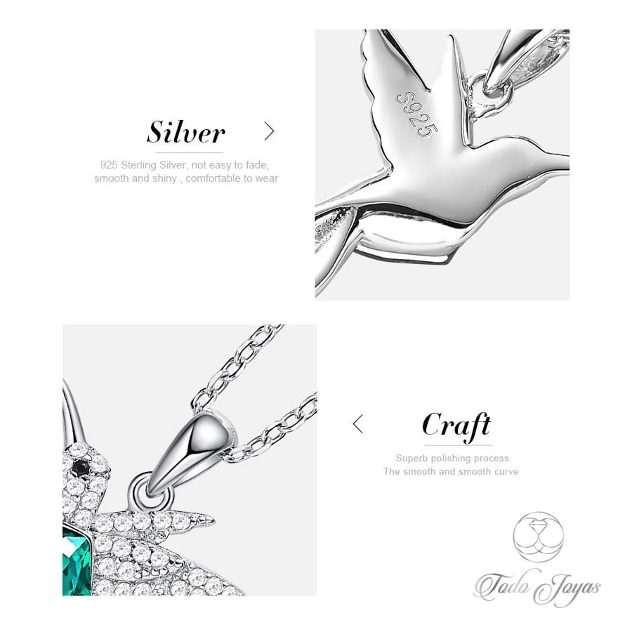 Collar Plata 925 Colibri Cristal Verde - Imagen 6