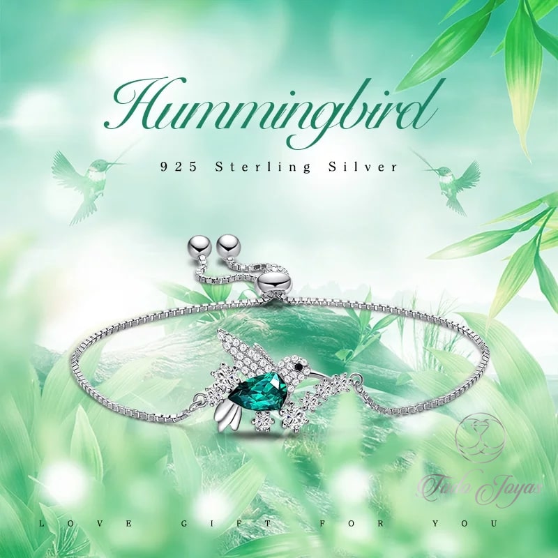 Pulsera Plata 925 Colibri Cristal Verde - Imagen 5