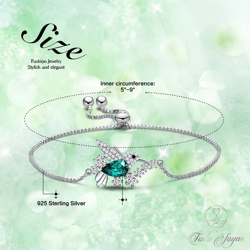 Pulsera Plata 925 Colibri Cristal Verde - Imagen 6