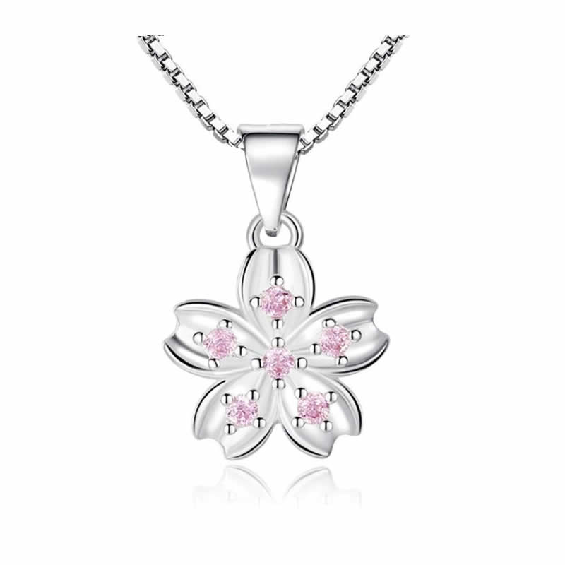 Collar Flor Rosada Plateado