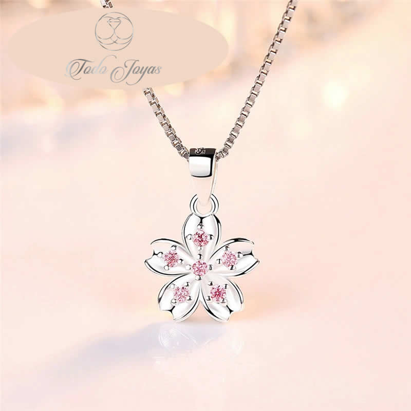 Collar Flor Rosada Plateado - Imagen 4