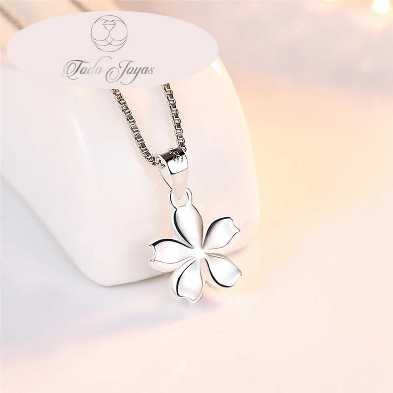 Collar Flor Rosada Plateado - Imagen 5