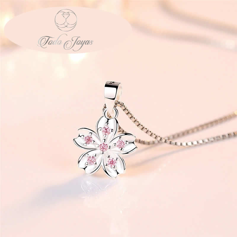 Collar Flor Rosada Plateado - Imagen 6