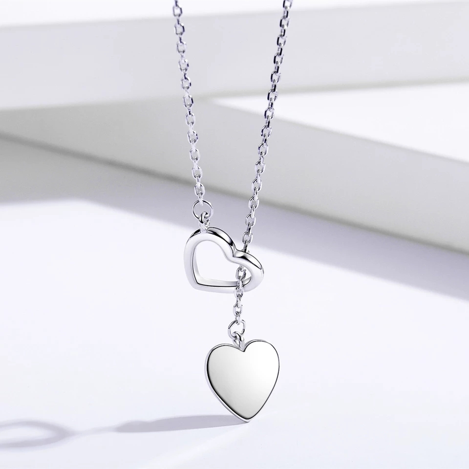 Collar Amor Doble Corazon Plateado - Imagen 3