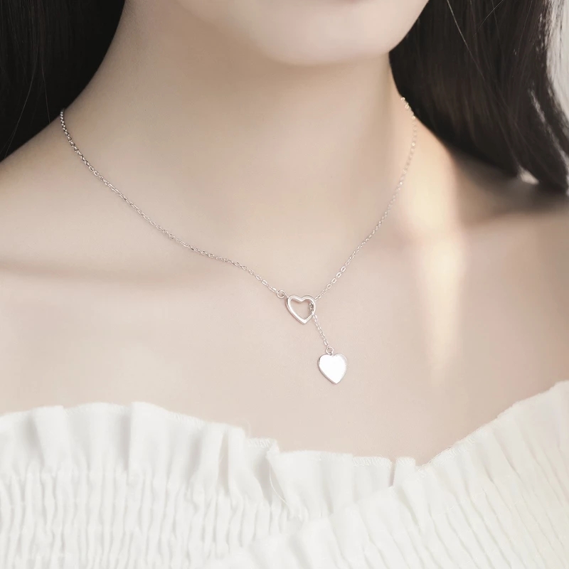 Collar Amor Doble Corazon Plateado - Imagen 4