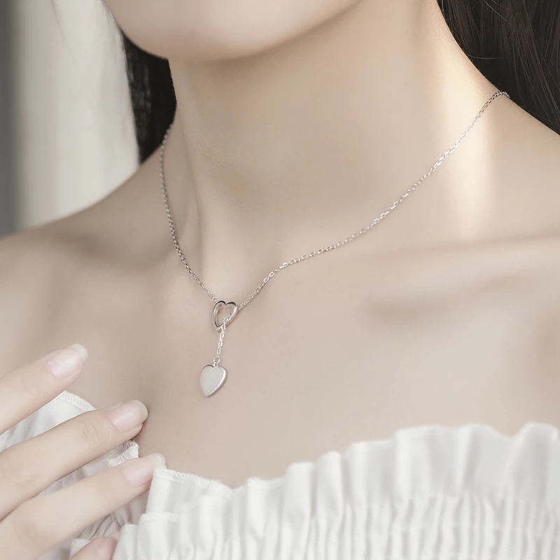 Collar Amor Doble Corazon Plateado - Imagen 6