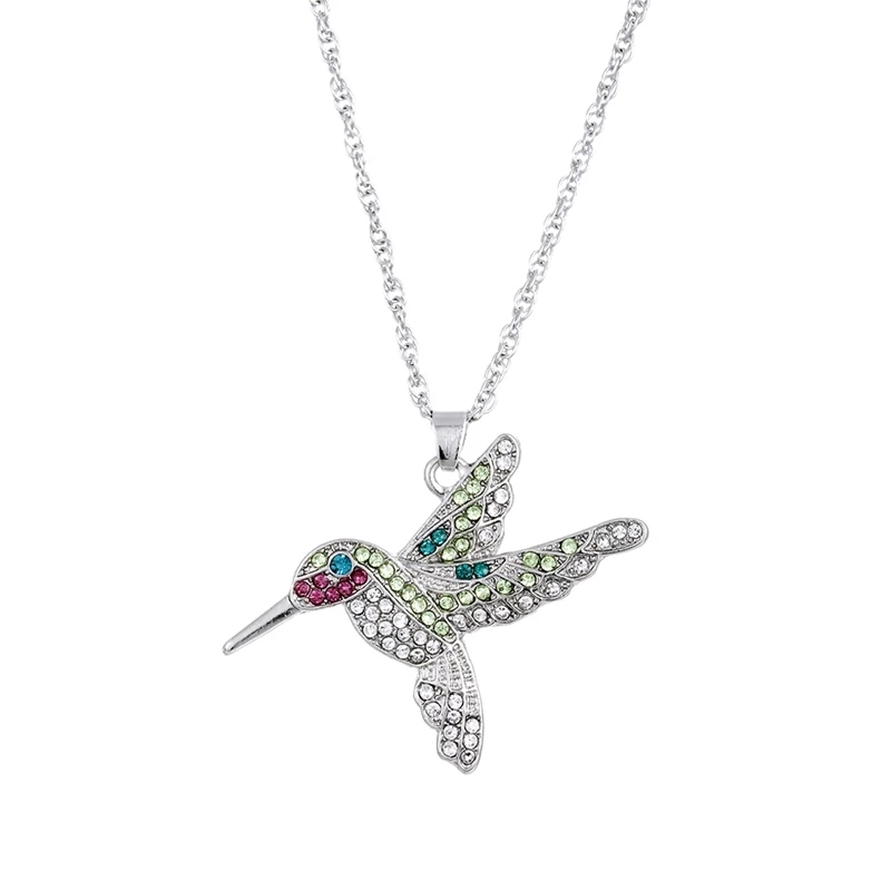 Collar Colgante Colibri con Circones Plateado