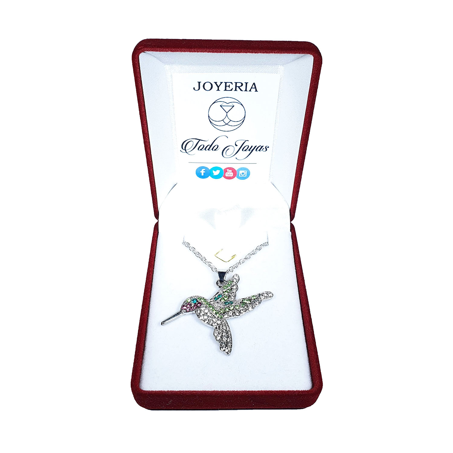 Collar Colgante Colibri con Circones Plateado - Imagen 2