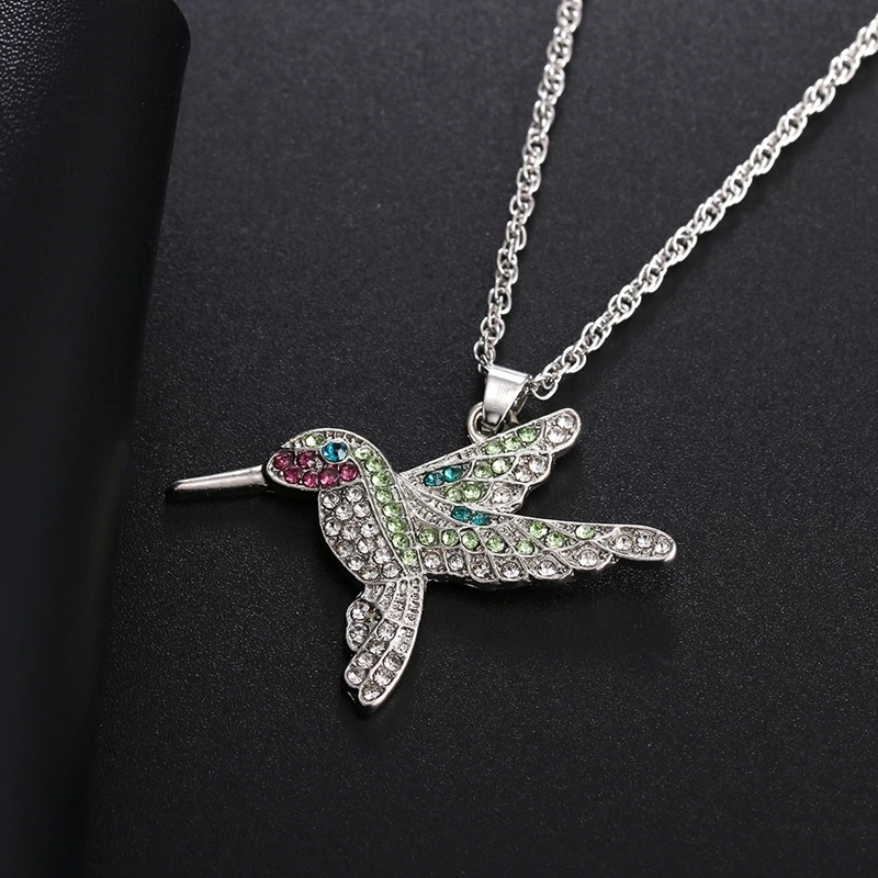 Collar Colgante Colibri con Circones Plateado - Imagen 3