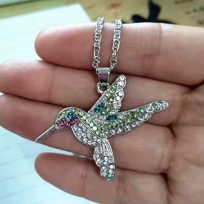 Collar Colgante Colibri con Circones Plateado - Imagen 4