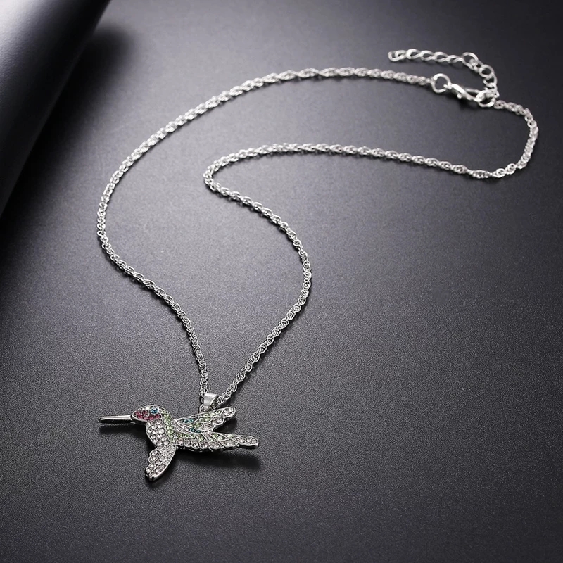 Collar Colgante Colibri con Circones Plateado - Imagen 5