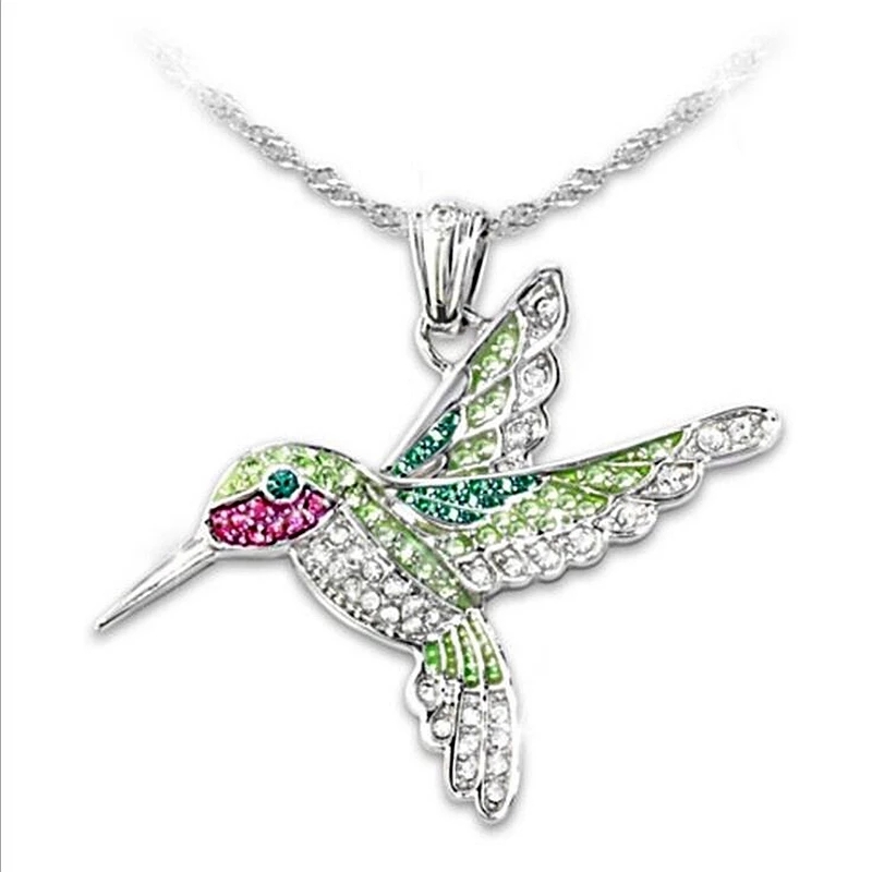 Collar Colgante Colibri con Circones Plateado - Imagen 6