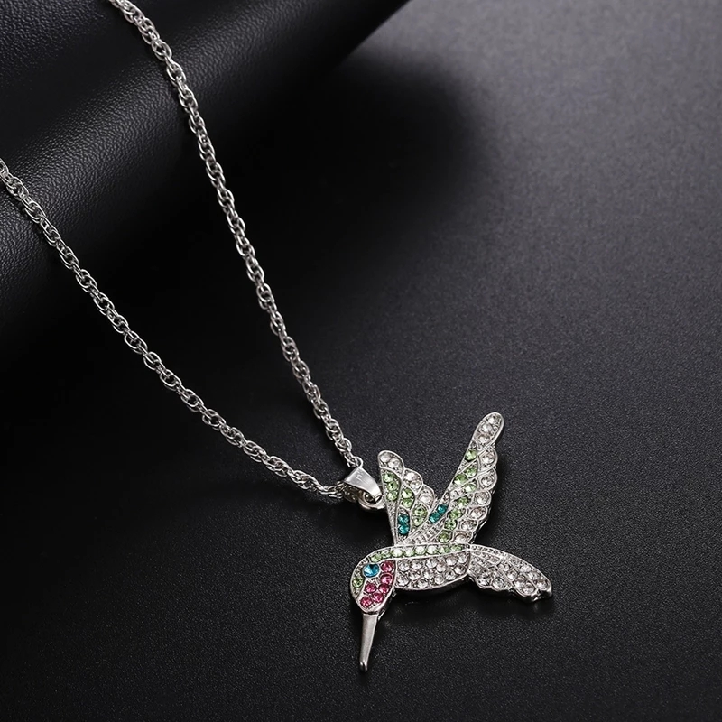 Collar Colgante Colibri con Circones Plateado - Imagen 7
