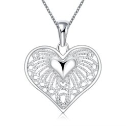 Collar Colgante Corazon Cadenas Plateado