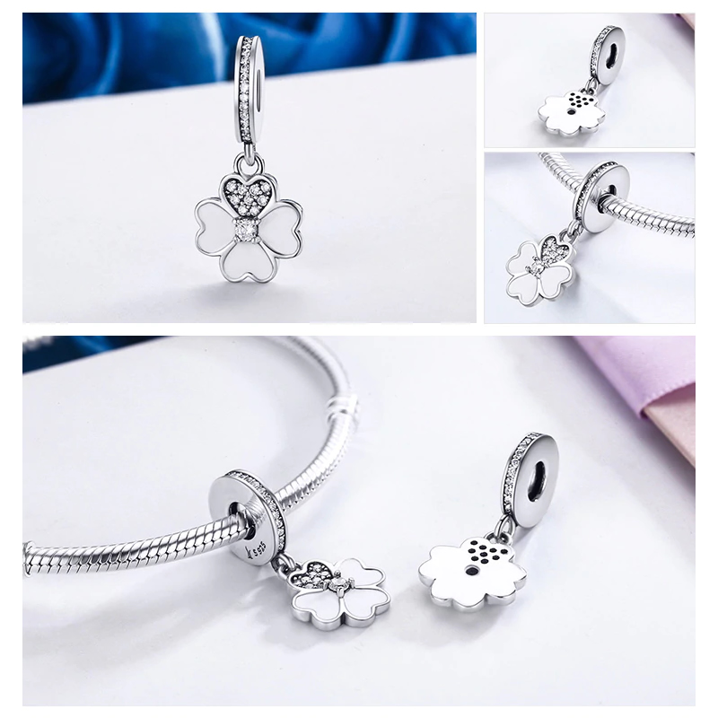 Charm Dije Plata 925 Trebol Blanco - Imagen 2