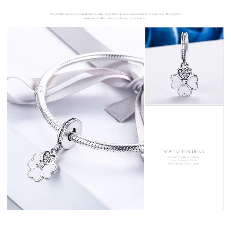 Charm Dije Plata 925 Trebol Blanco - Imagen 3