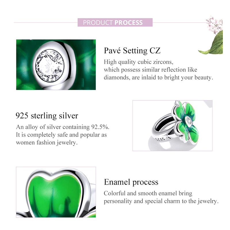 Charm Dije Plata 925 Trebol Verde 688 - Imagen 3