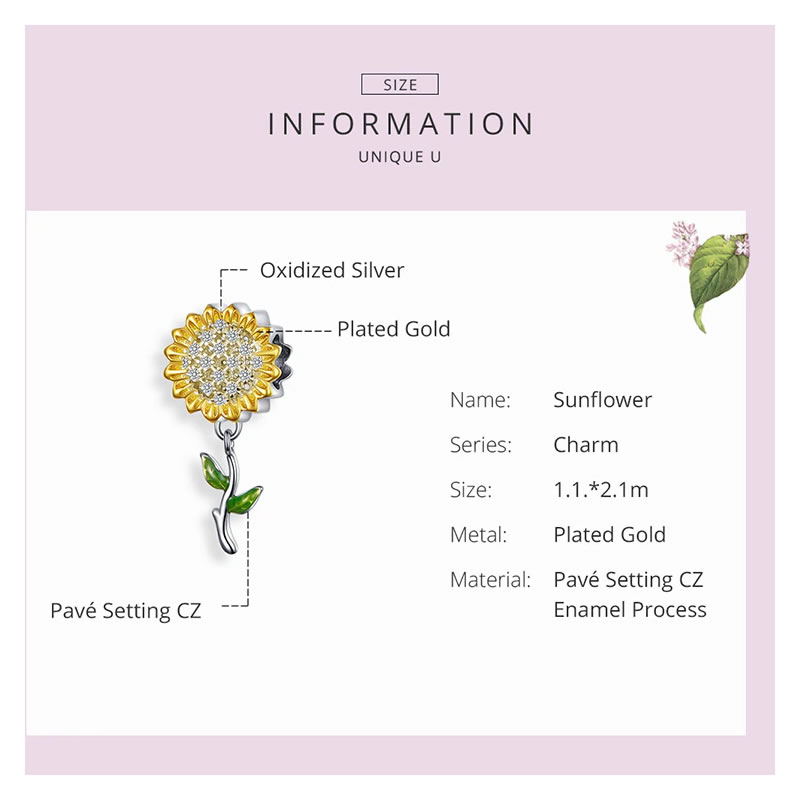 Charm Dije Plata 925 Flor Girasol - Imagen 3