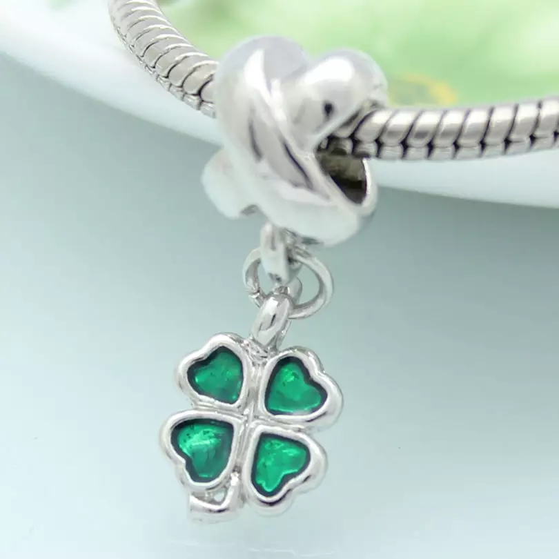 Charm Dije Plata 925 Trebol Verde 698 - Imagen 3