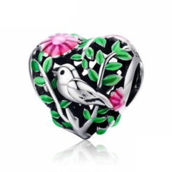 Charm Dije Plata 925 Corazon Colibri Pajaro Ave