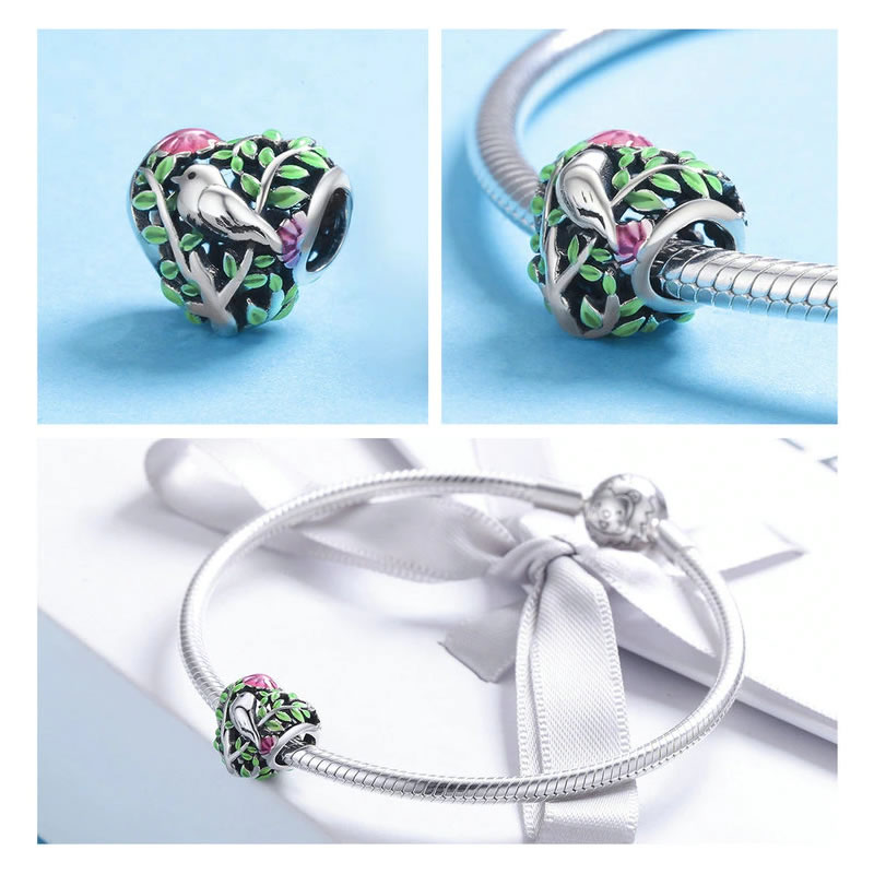 Charm Dije Plata 925 Corazon Colibri Pajaro Ave - Imagen 3