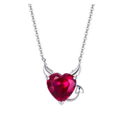 Collar Plata 925 Corazon Diablo Rojo