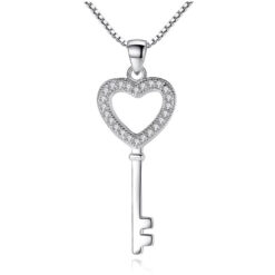 Collar Llave Corazon Circones Plateado