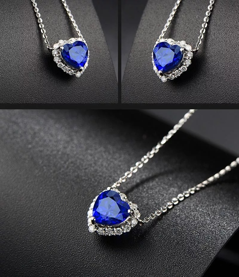 Collar Mini Corazon Azul Titanic Plateado - Imagen 3