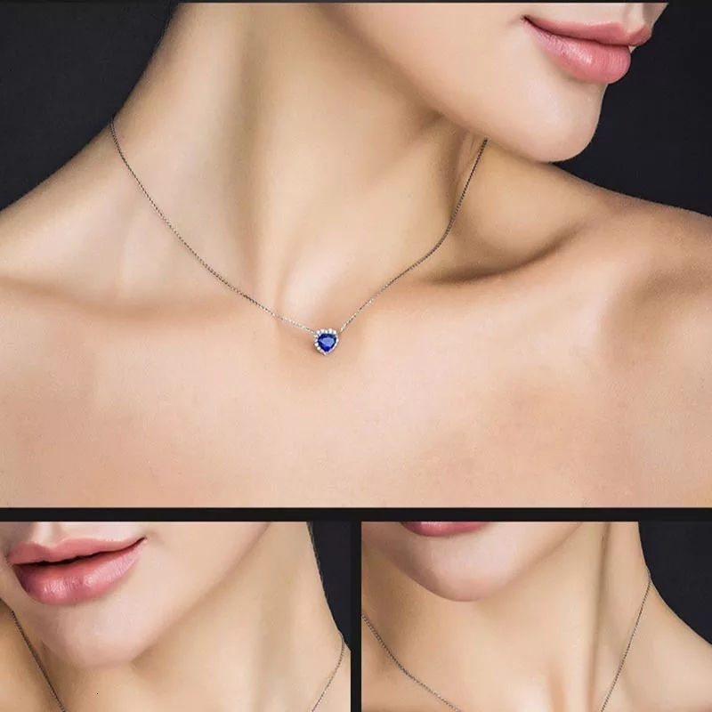 Collar Mini Corazon Azul Titanic Plateado - Imagen 5