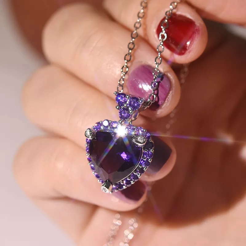 Collar Corazon Cristal Morado - Imagen 4