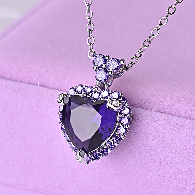 Collar Corazon Cristal Morado - Imagen 5