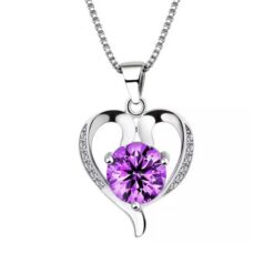 Collar Corazon Cristal Lila Plateado