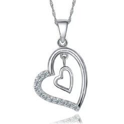 Collar Doble Corazon Interior Plateado